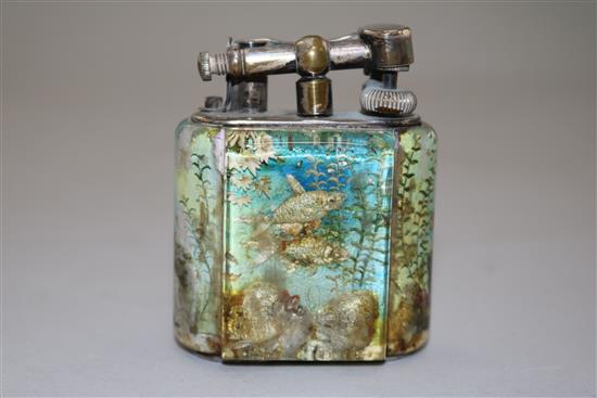 A Dunhill aquarium table lighter, H.3in.